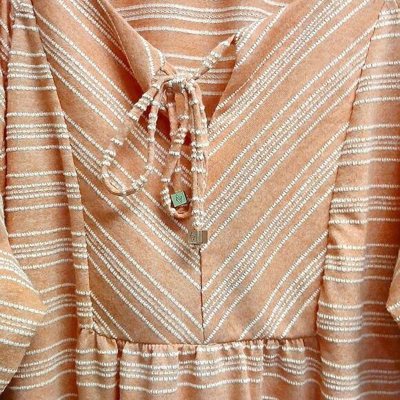 ⭐️5/$25 SALE Adrienne Vittadini Smock Topped, Drawstring Blouse, Melon/White XL - Picture 2 of 9